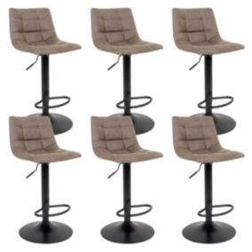 MAGNUS - Lot de 6 Tabourets Acier et Tissu Marron Clair