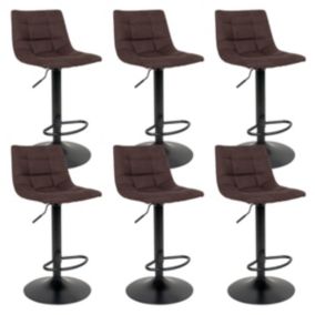 MAGNUS - Lot de 6 Tabourets Acier et Tissu Marron Foncé