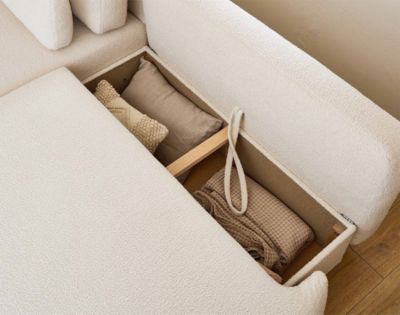 Mahina - canapé d'angle gauche - 4 places - convertible avec coffre - en tissu bouclette - Lisa Design