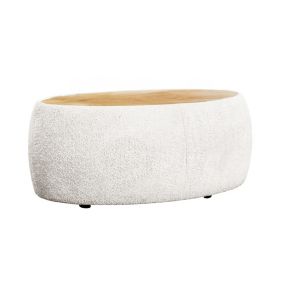 Mahina - table basse ovale - en tissu bouclette et plateau en bois - 114 cm - Best Mobilier