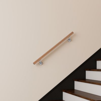 Main courante 100cm, inox 304, Design naturel aspect bois, rampe d'escalier ronde, avec 2 supports muraux, intérieur & extérieur