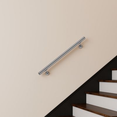 Main courante 100cm, inox 304, rampe d'escalier ronde, avec 2 supports muraux, intérieur & extérieur