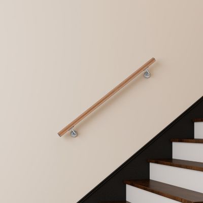 Main courante 120cm, inox 304, Design naturel aspect bois, rampe d'escalier ronde, avec 2 supports muraux, intérieur & extérieur