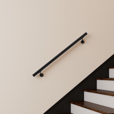Main courante 120cm, inox 304, Noir mat, rampe d'escalier ronde, avec 2 supports muraux, intérieur & extérieur