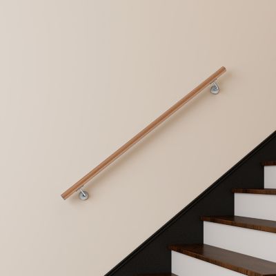 Main courante 150cm, inox 304, Design naturel aspect bois, rampe d'escalier ronde, avec 2 supports muraux, intérieur & extérieur