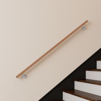 Main courante 180cm, inox 304, Design naturel aspect bois, rampe d'escalier ronde, avec 2 supports muraux, intérieur & extérieur