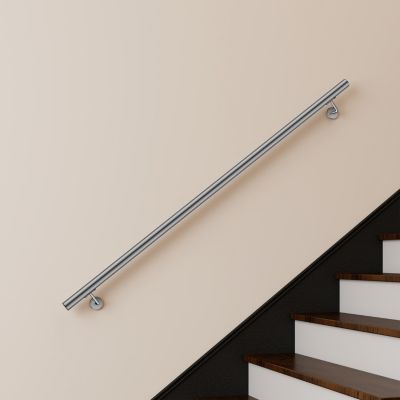 Main courante 180cm, inox 304, rampe d'escalier ronde, avec 2 supports muraux, intérieur & extérieur