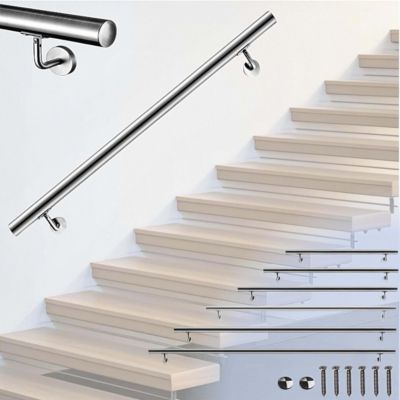 Main courante 200cm diam 42.4mm en Inox 304 Argent avec 2 supports