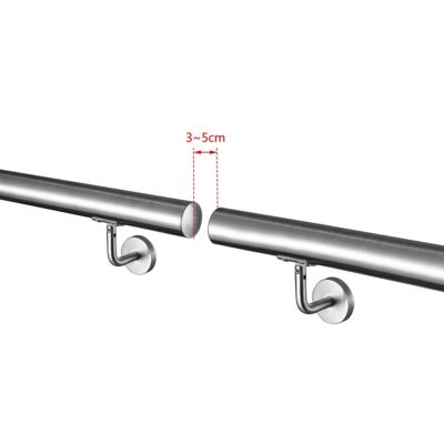 Main courante 200cm diam 42.4mm en Inox 304 Argent avec 2 supports