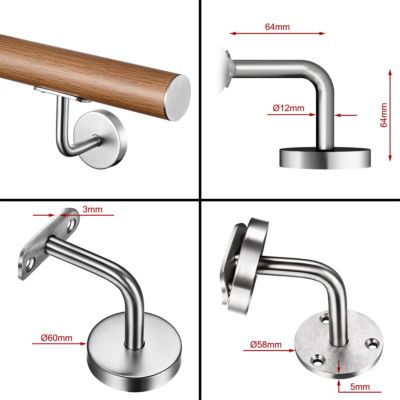 Main courante 200cm, inox 304, Design naturel aspect bois, rampe d'escalier ronde, avec 3 supports muraux, intérieur & extérieur