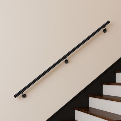 Main courante 200cm, inox 304, Noir mat, rampe d'escalier ronde, avec 3 supports muraux, intérieur & extérieur