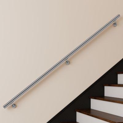 Main courante 240cm, inox 304, rampe d'escalier ronde, avec 3 supports muraux, intérieur & extérieur
