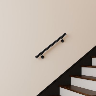 Main courante 80cm, inox 304, Noir mat, rampe d'escalier ronde, avec 2 supports muraux, intérieur & extérieur