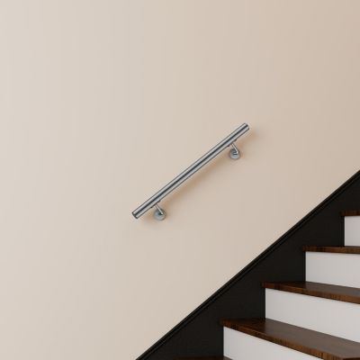 Main courante 80cm, inox 304, rampe d'escalier ronde, avec 2 supports muraux, intérieur & extérieur