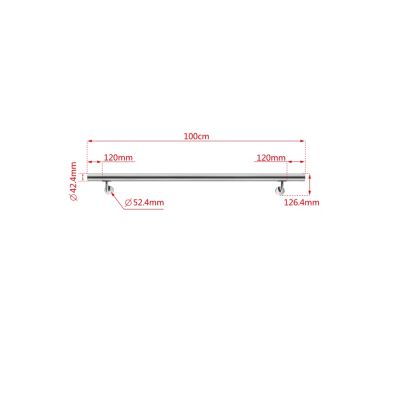 Main courante - acier inox 304 - 100cm - Rampe escalier mural avec embouts - Pour intérieur et extérieur - Avec supports muraux