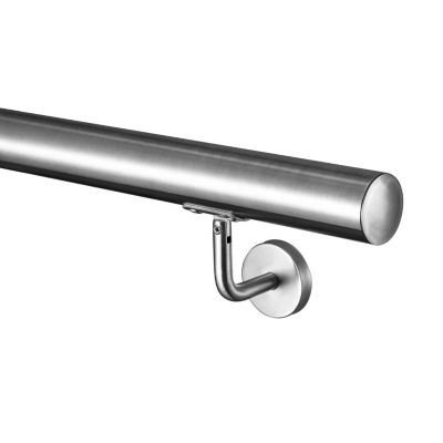 Main courante - acier inox 304 - 180cm - Rampe escalier mural avec embouts - Pour intérieur et extérieur - Avec supports muraux