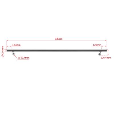 Main courante - acier inox 304 - 180cm - Rampe escalier mural avec embouts - Pour intérieur et extérieur - Avec supports muraux
