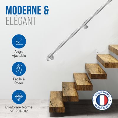 Main Courante Escalier INOX - Rampe Interieur/Exterieur - Kit Facile à Monter - Pour tous Escaliers - 1,5 mètres - Recoupable
