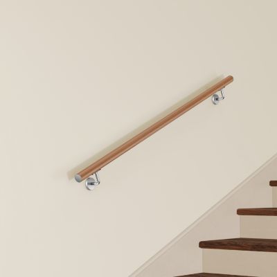 Main Courante Murale pour Escalier en Inox 304 Design bois naturel -Rampe Escalier 150cm avec Supports Fixation et Embouts Inclus
