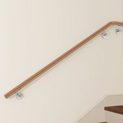 Main Courante Murale pour Escalier en Inox 304 Design bois naturel -Rampe Escalier 150cm avec Supports Fixation et Embouts Inclus