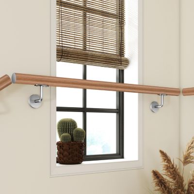 Main Courante Murale pour Escalier en Inox 304 Design bois naturel -Rampe Escalier 150cm avec Supports Fixation et Embouts Inclus