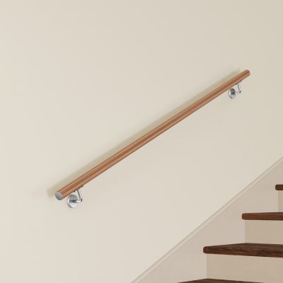 Main Courante Murale pour Escalier en Inox 304 Design bois naturel -Rampe Escalier 180cm avec Supports Fixation et Embouts Inclus