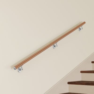 Main Courante Murale pour Escalier en Inox 304 Design bois naturel -Rampe Escalier 200cm avec Supports Fixation et Embouts Inclus