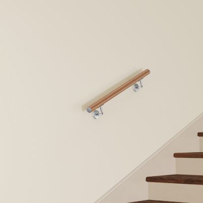 Main Courante Murale pour Escalier en Inox 304 Design bois naturel -Rampe Escalier 80 cm avec Supports Fixation et Embouts Inclus