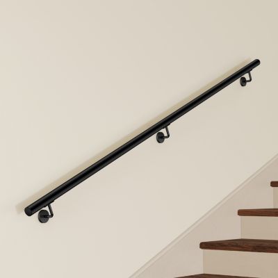 Main Courante Murale pour Escalier en Inox 304 noir - Rampe Escalier 220 cm avec Supports Fixation et Embouts Inclus