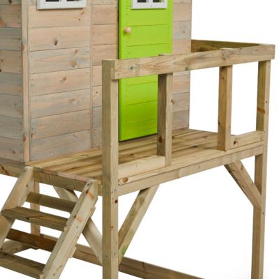 Maison de jardin enfant extérieur - Cabane en Bois avec plateforme - Toit étanche - Vert et Blanc
