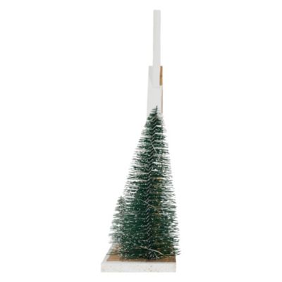 Maison de Noel en bois LED 28x9x34 cm décoration d'hiver 3 sapins avec minuterie
