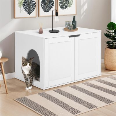 maison-de-toilette-chat-cache-liti-re-avec-doubles-portes-blanc