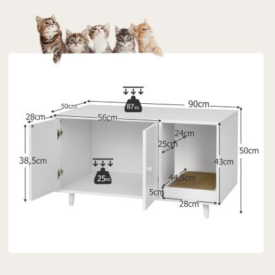 Maison de Toilette pour Chat en Bois Meuble Litière pour Chat Double Portes avec Grattoir à Chat pour Salon, Entrée