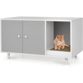 Maison de Toilette pour Chat en Bois Meuble Litière pour Chat Double Portes avec Grattoir à Chat pour Salon
