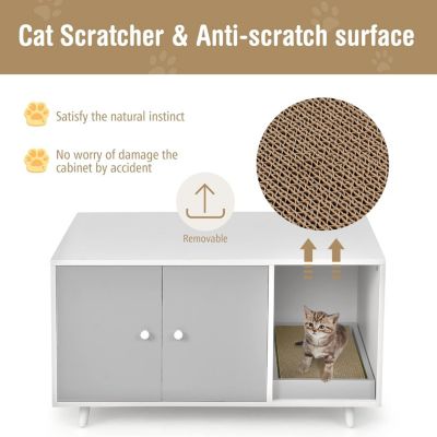 Maison de Toilette pour Chat en Bois Meuble Litière pour Chat Double Portes avec Grattoir à Chat pour Salon