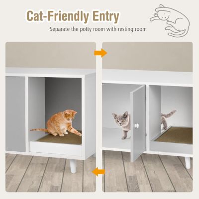 Maison de Toilette pour Chat en Bois Meuble Litière pour Chat Double Portes avec Grattoir à Chat pour Salon