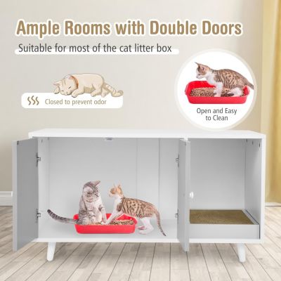 Maison de Toilette pour Chat en Bois Meuble Litière pour Chat Double Portes avec Grattoir à Chat pour Salon