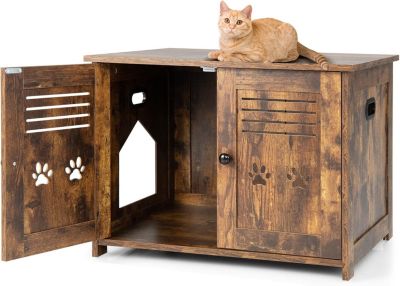 Maison de Toilette pour Chat Meuble Litière Chat avec 2 Portes Entrées Latérales Charge 50 kg