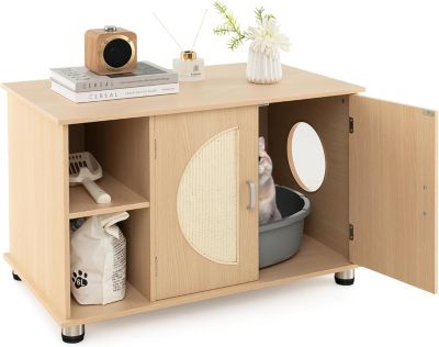 Maison de Toilette pour Chat Meuble Litière pour Chat Portes à Gratter en Sisal Pieds Métalliques Réglables