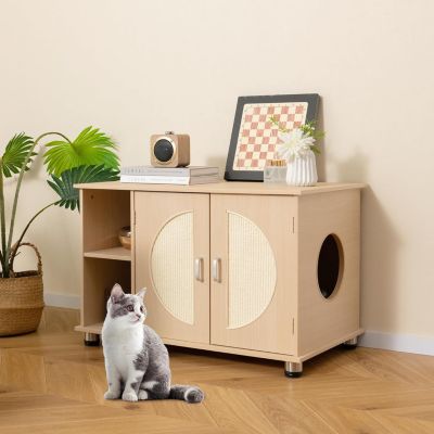 Maison de Toilette pour Chat Meuble Litière pour Chat Portes à Gratter en Sisal Pieds Métalliques Réglables