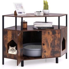 Maison de Toilette pour Chat Meuble Litière pour Chats Design Hectangulaire avec Étagère Ouverte 2 Entrées Côté