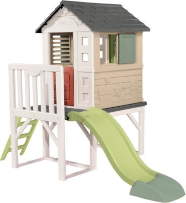 Maison Pilotis, Plateforme de 70 cm, Echelle, Toboggan, Matière Recyclée, A Partir de 2 Ans, Fabrication Française