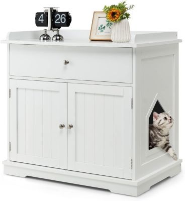 Maison pour Chat avec Placard à Porte Double Niche pour Chat avec Tiroir et Large Dessus Maison de Toilettes