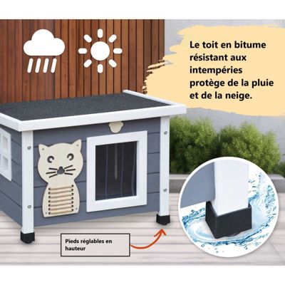 Maison pour chat niche avec toit pliable pour exterieur et interieur 53x45x43cm Filix Gris