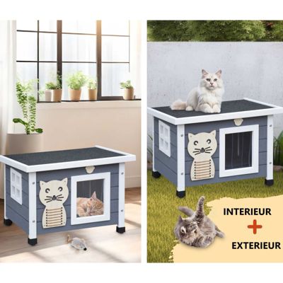 Maison pour chat niche avec toit pliable pour exterieur et interieur 53x45x43cm Filix Gris