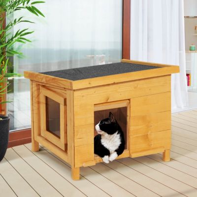 Maison pour chat niche en bois avec porte basculante à lamelles