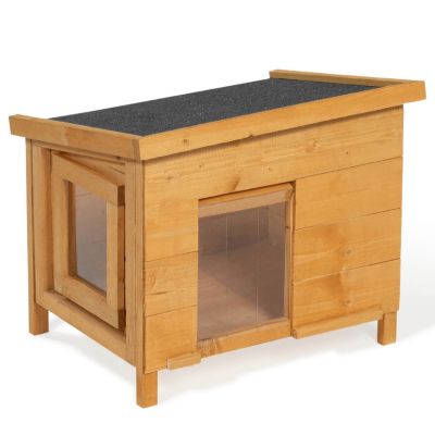 Maison pour chat niche en bois avec porte basculante à lamelles