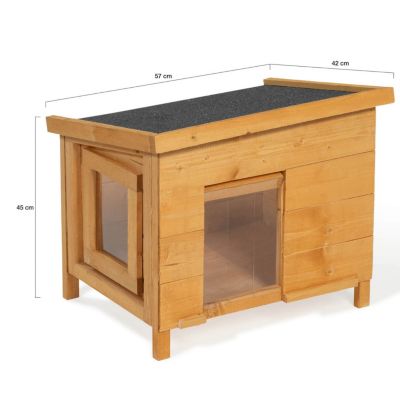 Maison pour chat niche en bois avec porte basculante à lamelles