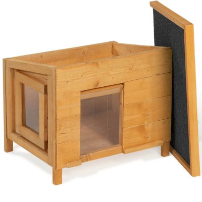 Maison pour chat niche en bois avec porte basculante à lamelles