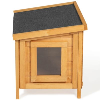 Maison pour chat niche en bois avec porte basculante à lamelles